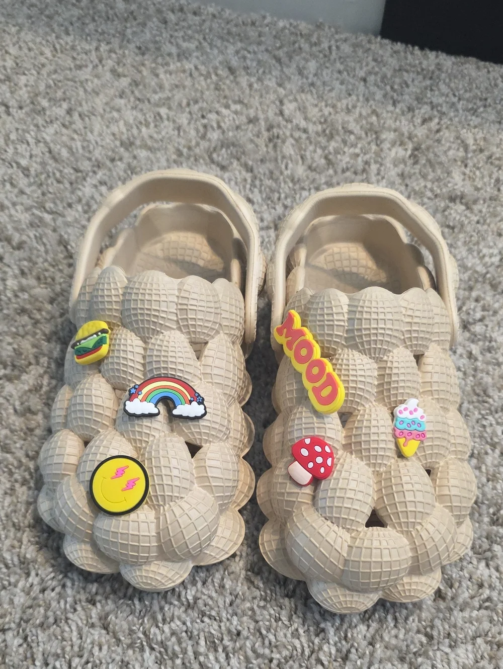 Beige Kids Bubble Clog Shoes with Fun Charms